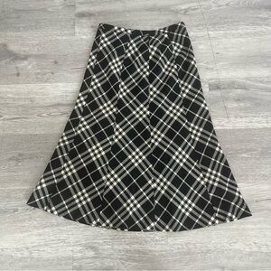 Burberry Black and White Checkered A-Line Skirt